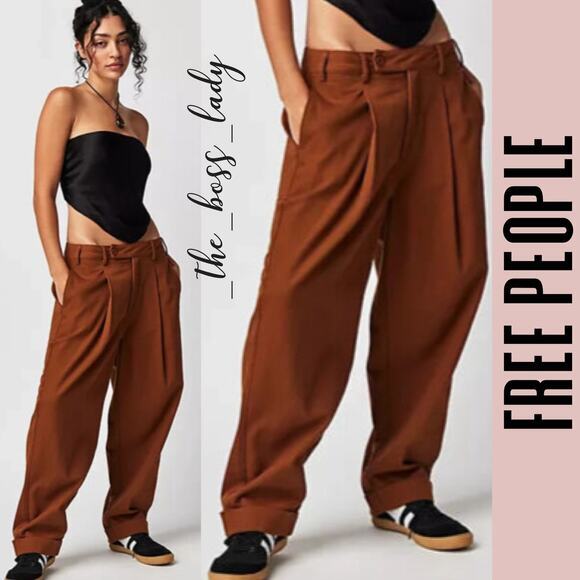 Free People pants pleated trousers wide-leg cotton - Picture 1 of 9
